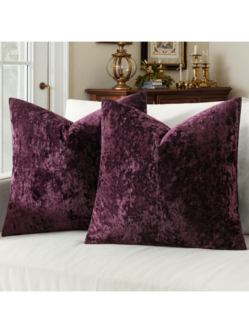 Soft Velvet Purple Throw Pillow Covers 20x20 inch - Set of 2 Decorative Cushions